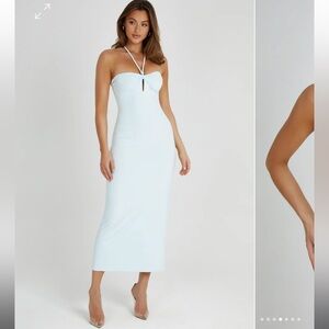 Meshki Krissy Midi Twist Halter Jersey Dress- WHITE